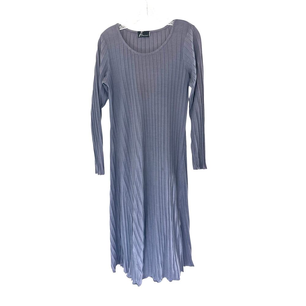 Fenini Gray Basic Cotton Work Ribbed Crew Neck Long‎ Sleeve Dress Size Medium